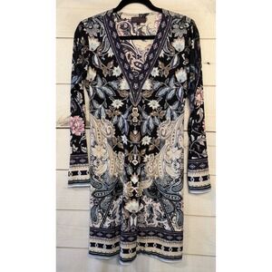 Hale Bob Womens Size S V Neck Long Sleeve Paisley Floral Print Dress